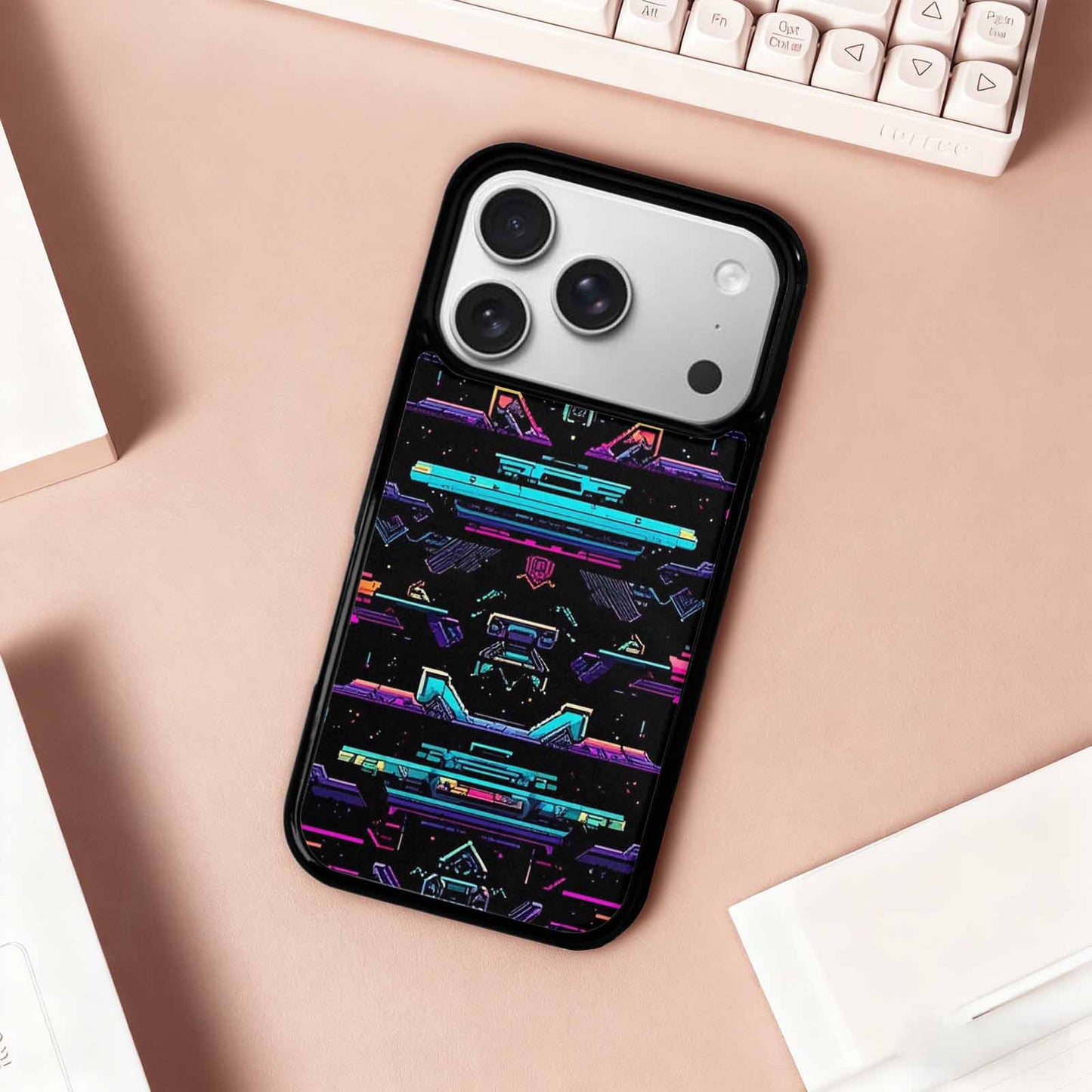 iPhone 17 Pro Case — Retro Pixel Art Pattern Bit Retro, Custom Print Case Cover