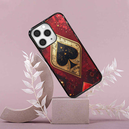 iPhone 15 Pro Max Case — Playing Card Suits Pattern Poker Chips, Unique Phone Case Design