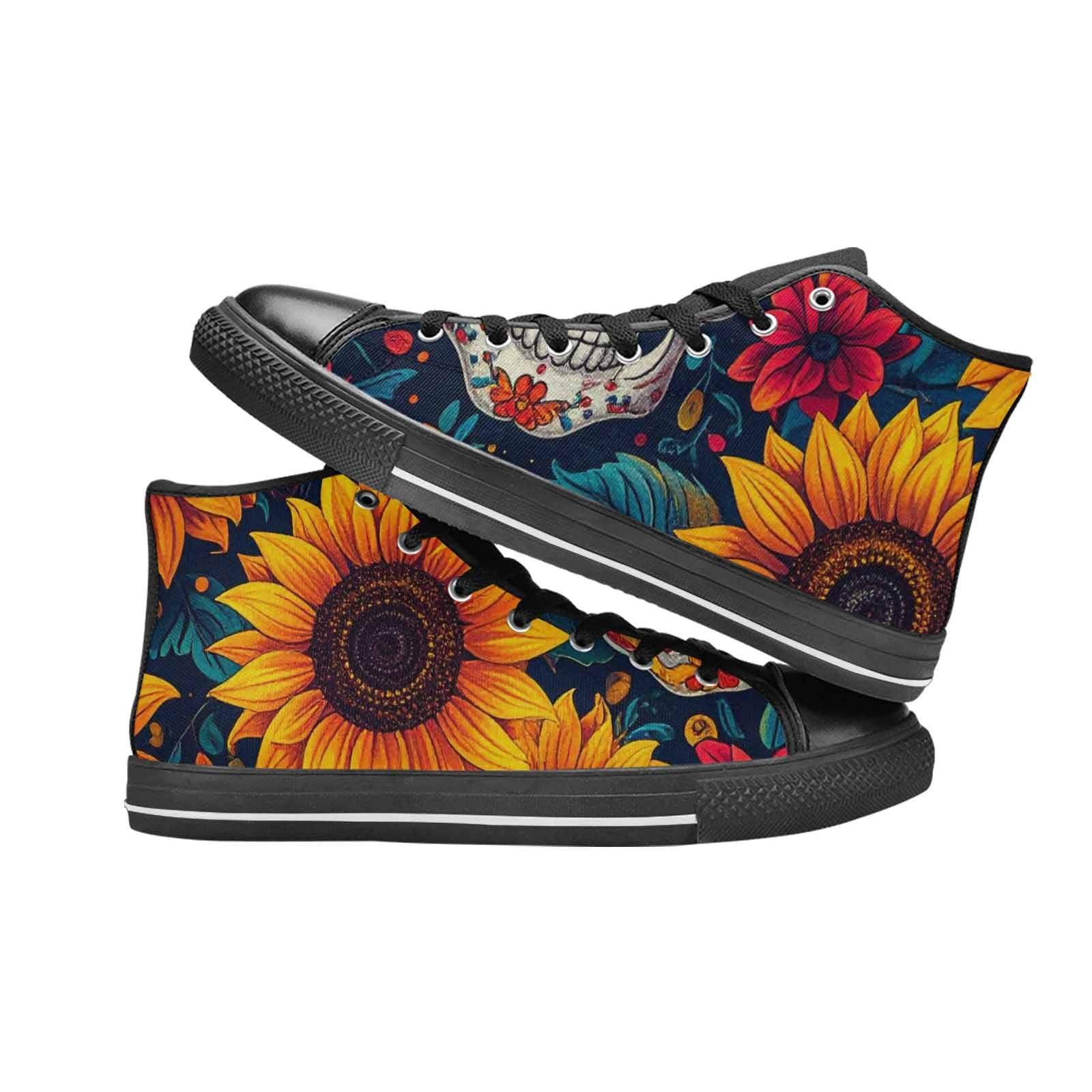 WOMEN'S Sunflower Skulls Print High Top Canvas Dreamcore Custom Sneakers