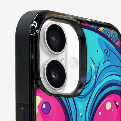 iPhone 16 Plus Case — Alien Ufo Cartoon Art Pattern Groovy, Customized Protective Case