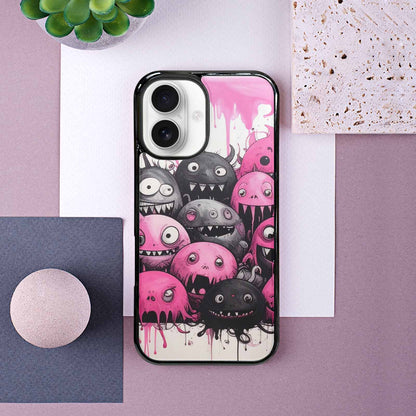 iPhone 16 Case — Monsters General Black Pink Ink Cartoon, Customized Protective Case