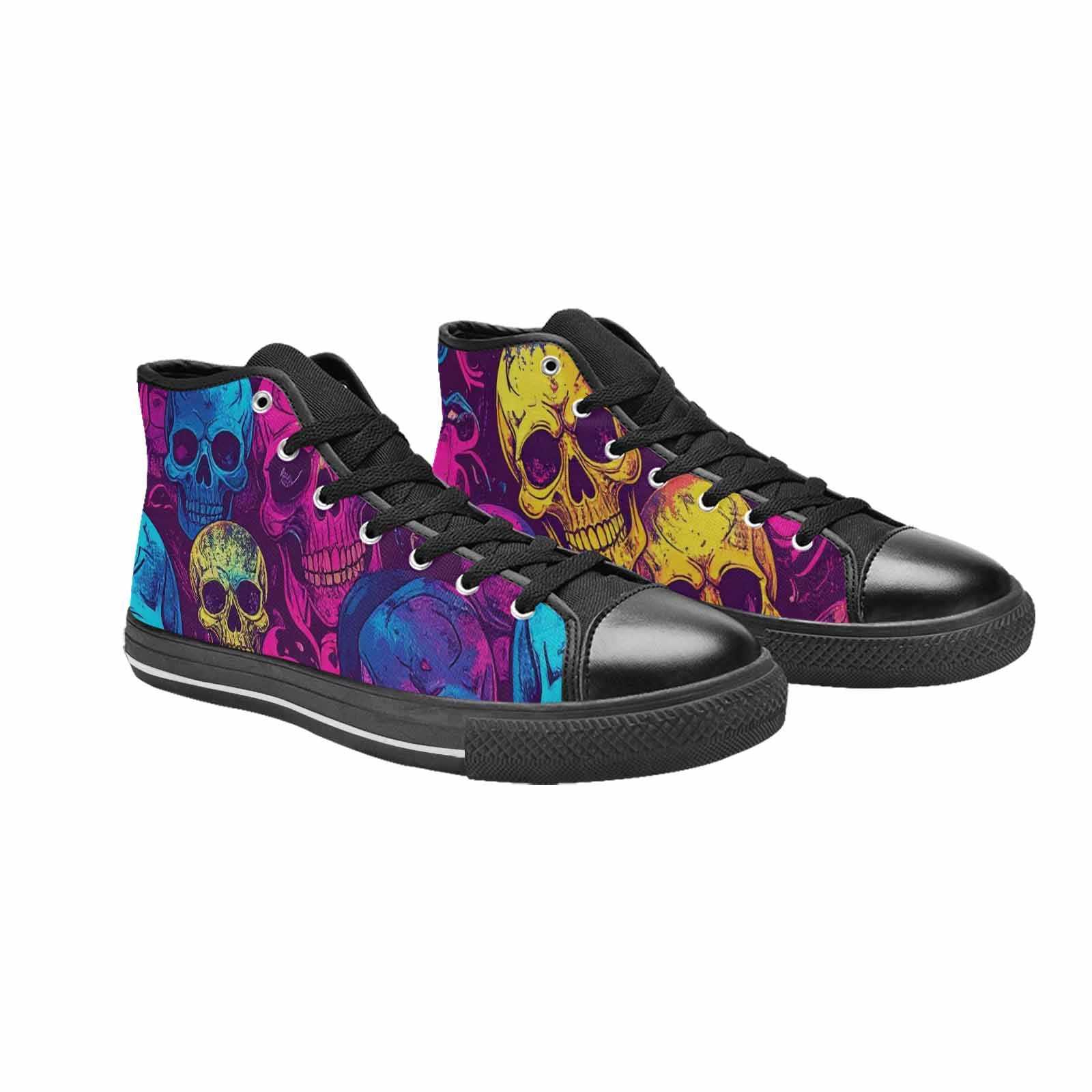 MEN'S Tie Dye Skulls Print High Top Canvas Grunge Custom Shoes