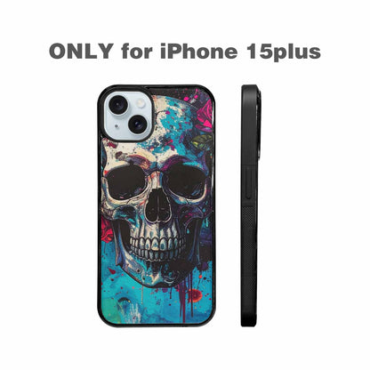 iPhone 15 Plus Case — Skulls Roses Acid Wash Custom, Original Design Phone Case