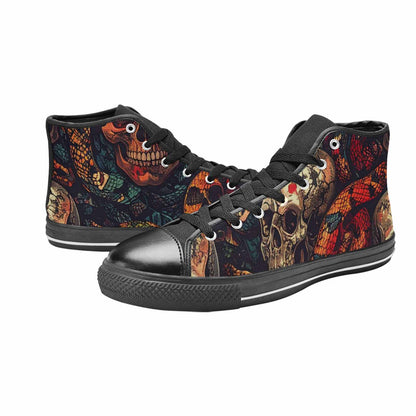 WOMEN'S Snake Skulls Print High Top Canvas Surreal Shoes