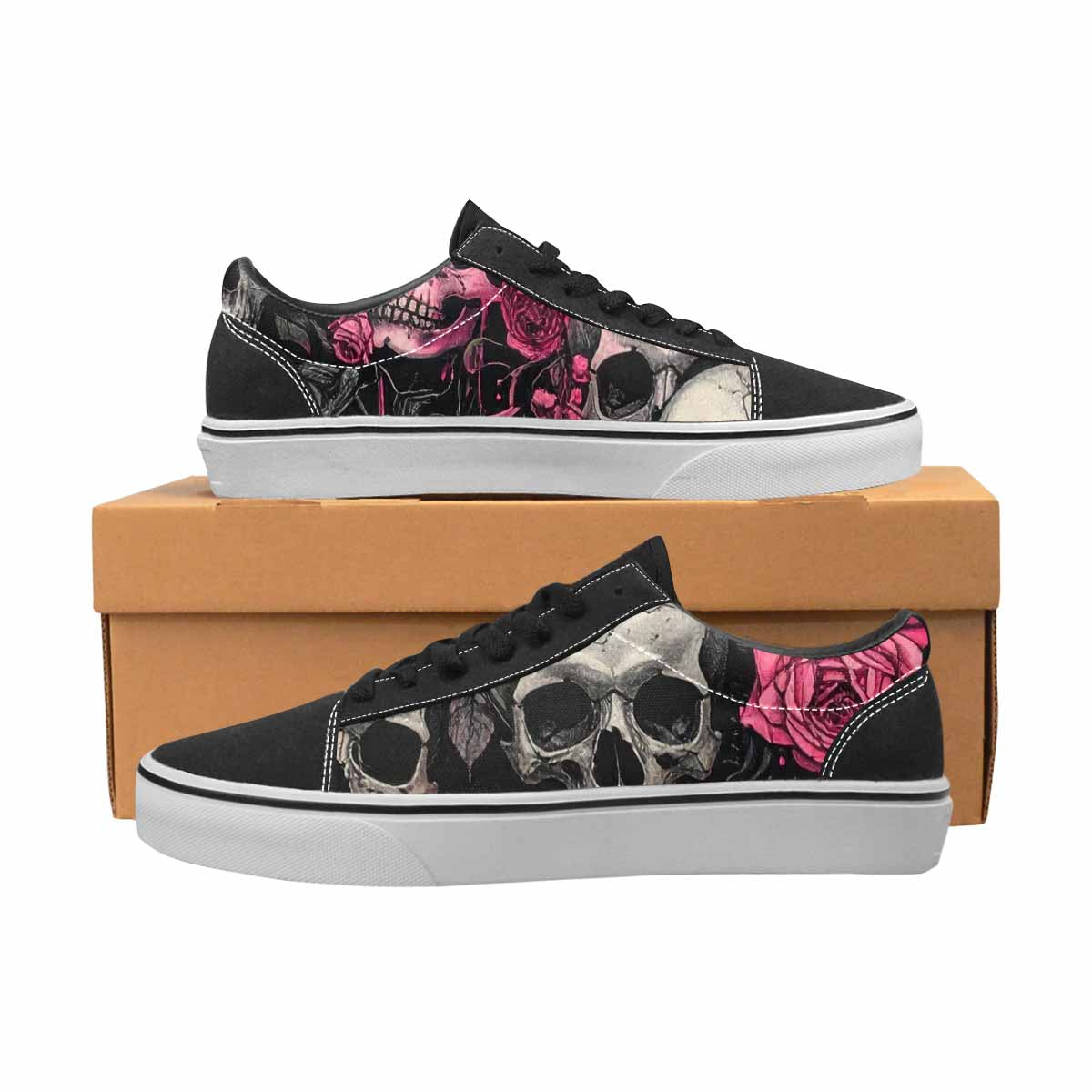 WOMEN'S Skull Roses Lace-Up Canvas Melting Art Custom Sneakers