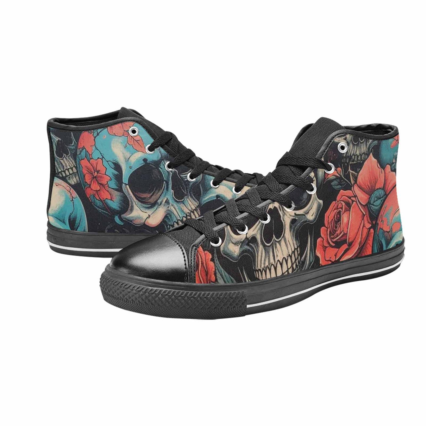 WOMEN'S Skulls Roses Biker Tattoo High Top Canvas Y2K Custom Shoes