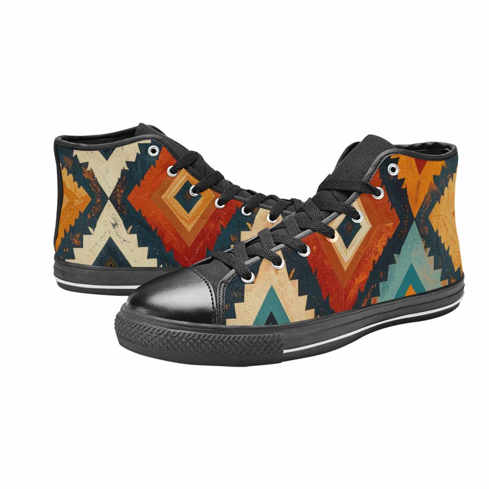 MEN'S Southwestern Geometric Diamond High Top Canvas Wallpaper Art Custom Shoes