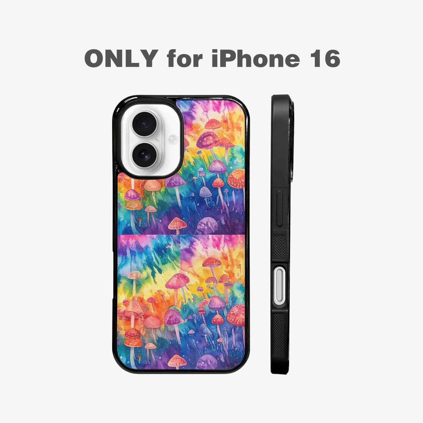 iPhone 16 Case — Mushrooms Tie Dyemushrooms Pat, Custom Printed Phone Case