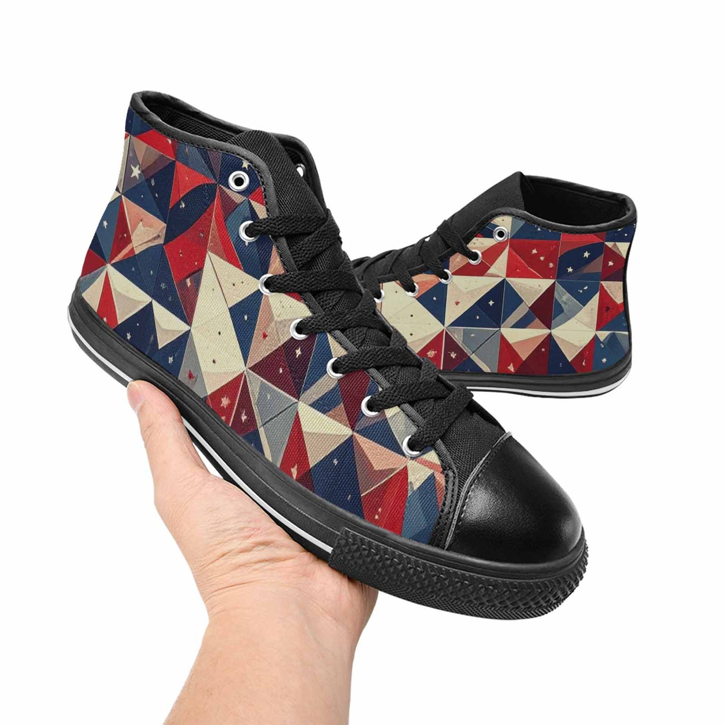 MEN'S American Flag Stars High Top Canvas Vibrant Chaos Custom Sneakers
