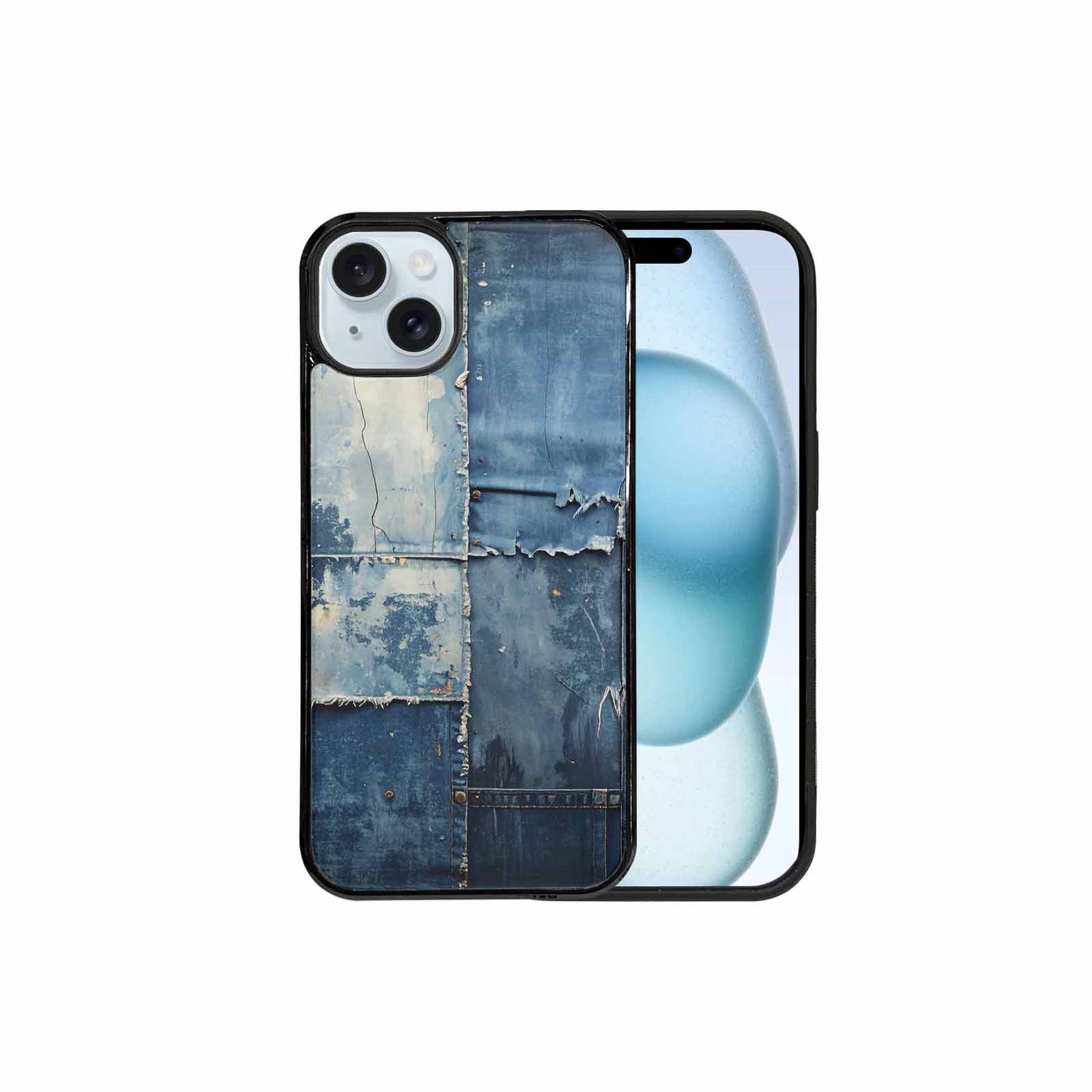 iPhone 15 Plus Case — Denim Distressed Textures Print Edge To, Custom Art Phone Cover