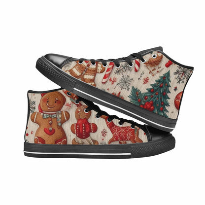 WOMEN'S Christmas Holly Snowflake High Top Canvas Vibrant Chaos Custom Shoes