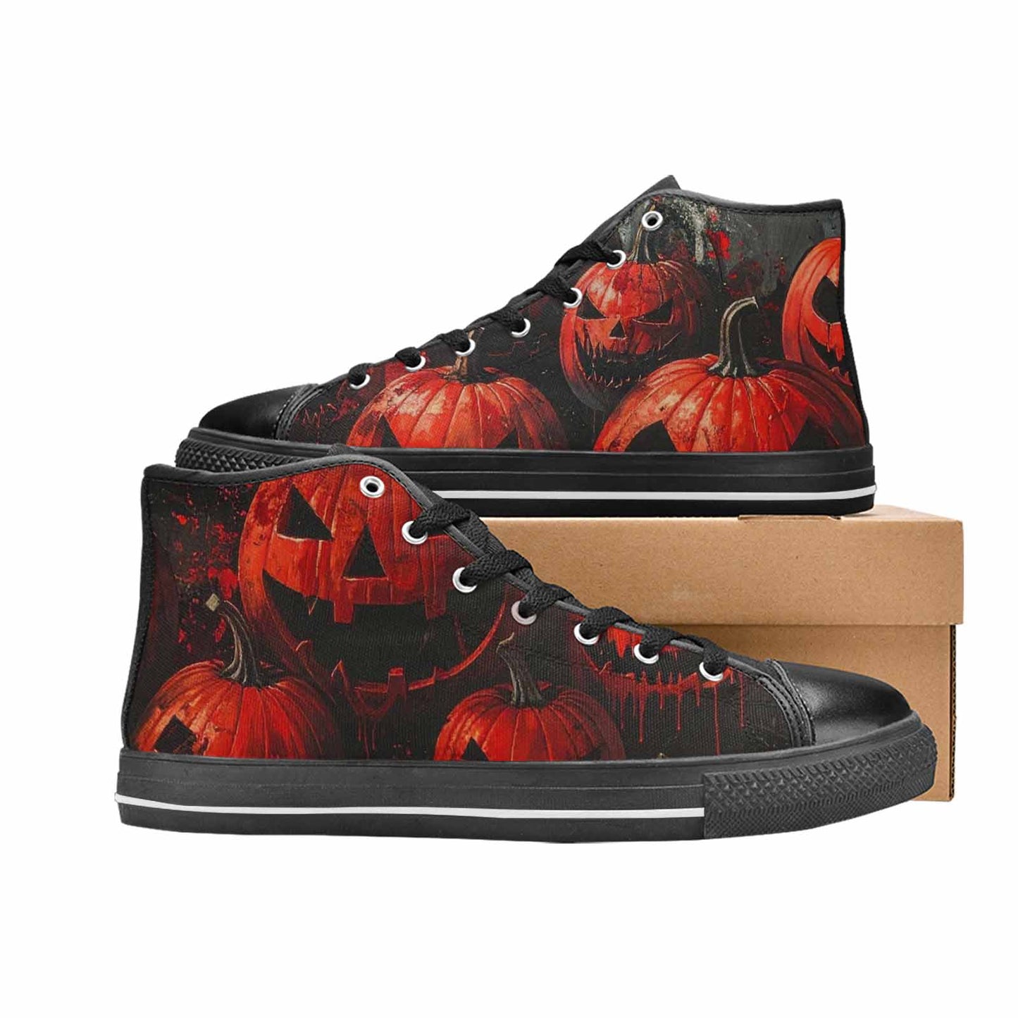 WOMEN'S Bloody Pumpkin Face High Top Canvas Grunge Sneakers