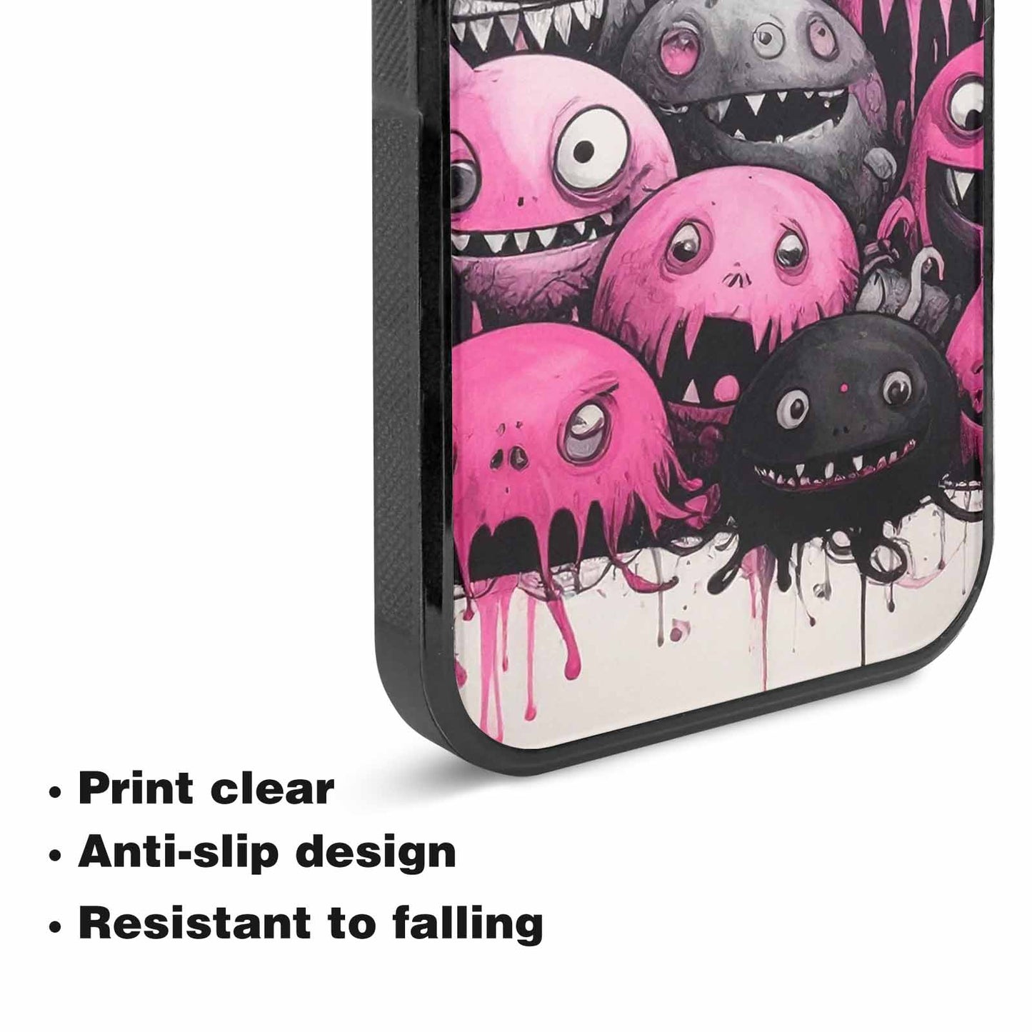 iPhone 15 Plus Case — Monsters General Black Pink Ink Cartoon, Custom Made Phone Cover