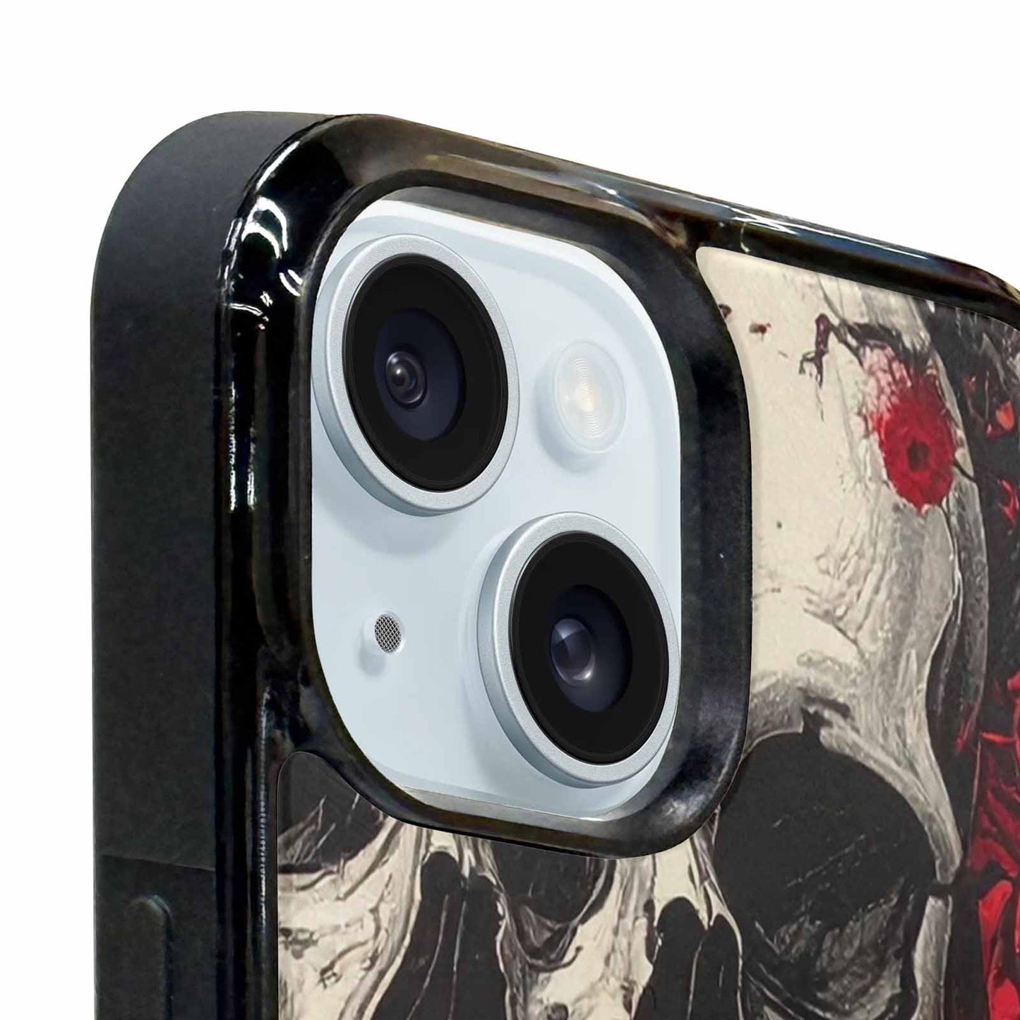 iPhone 15 Case — Skull And Roses Black Red Ink, Custom Made Phone Cover