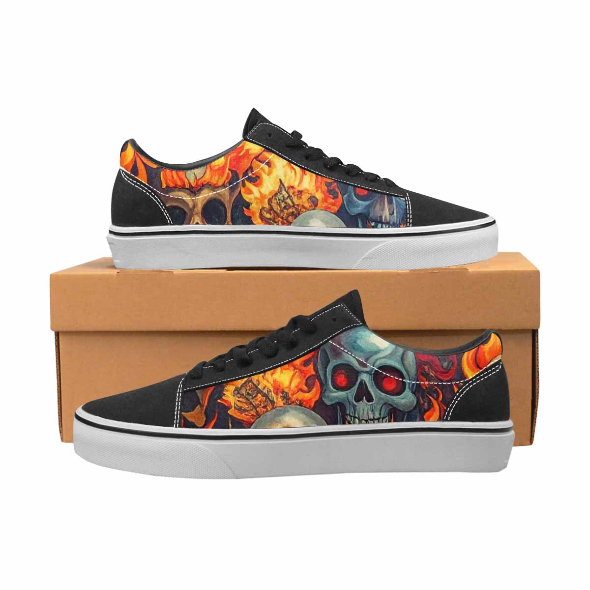 WOMEN'S Skulls - Flaming Canvas Lace-Up Neon Fantasy Shoes