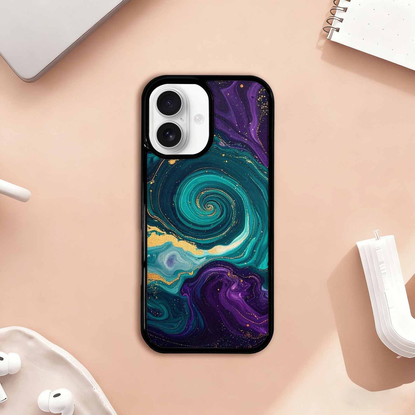 iPhone 17 Case — Marbled Swirl Texture Blended Galaxy Space, Custom Printed Phone Case