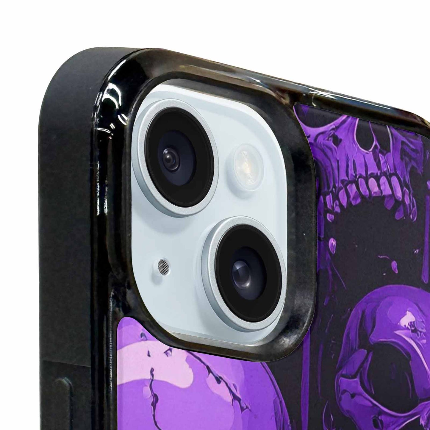 iPhone 15 Plus Case — Monochrome Purple Skeletons Neon Drip Melting, Customized Protective Case