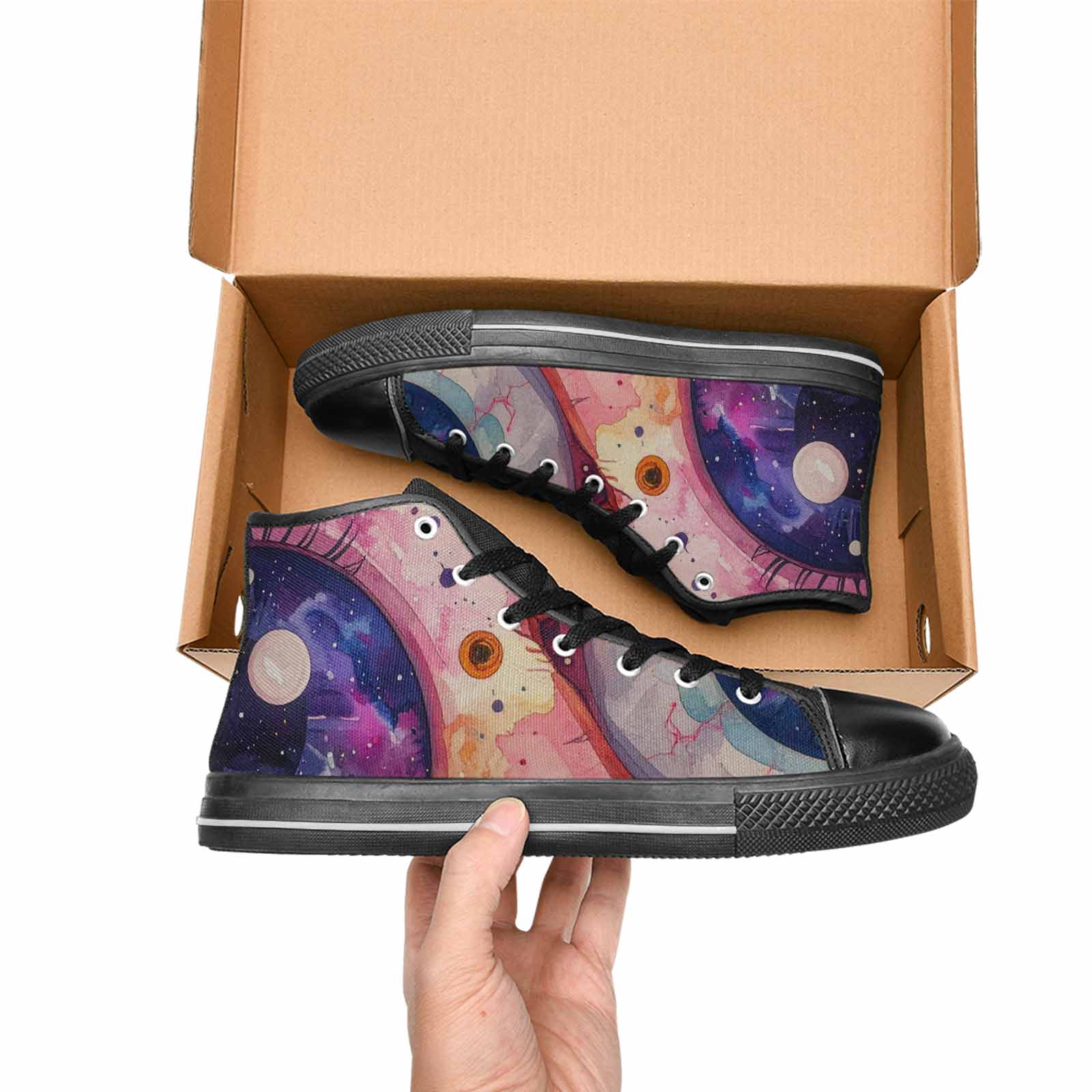 WOMEN'S Cartoon Eyeballs Galaxy High Top Canvas Vivid Custom Shoes