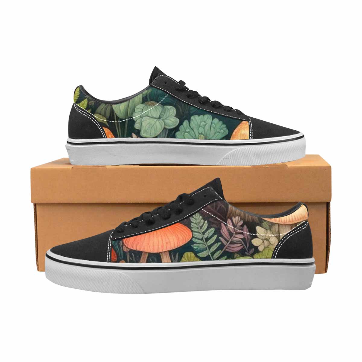 WOMEN'S Mushrooms  Botanical Mushrooms Lace-Up Canvas Vivid Custom Sneakers