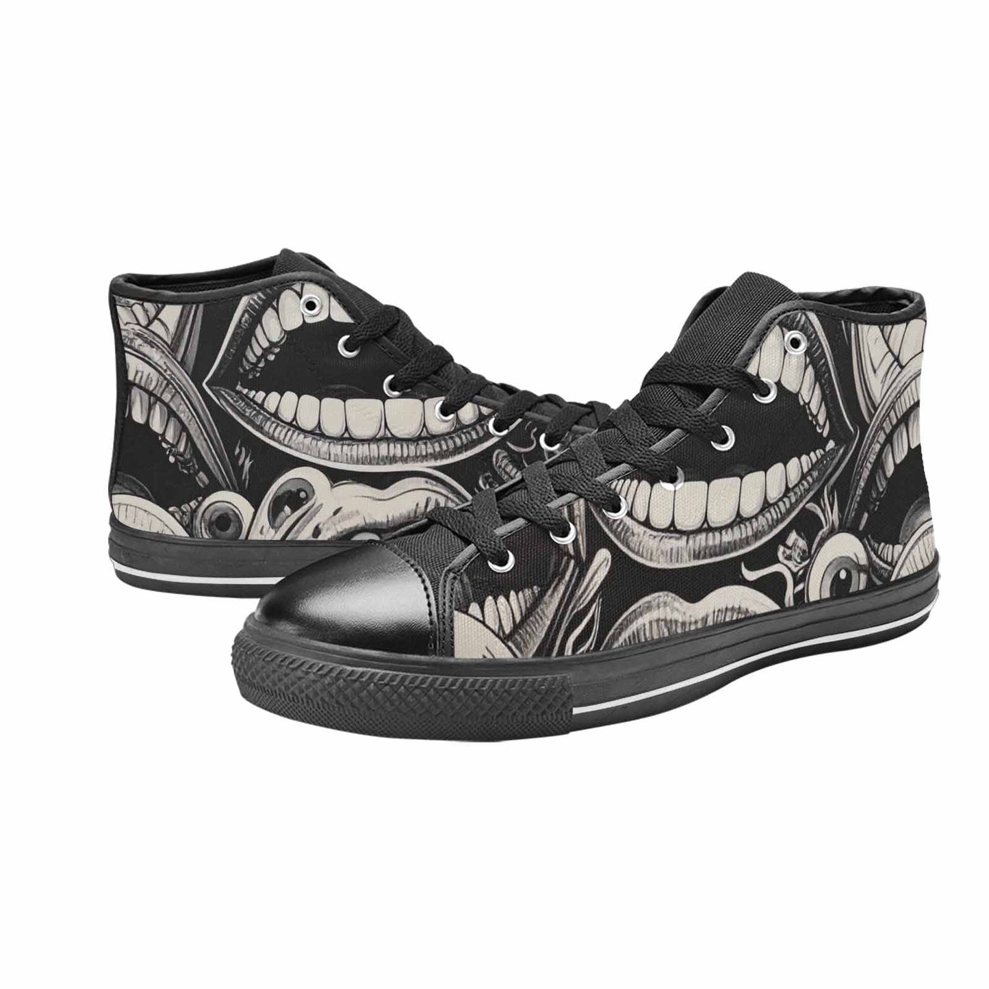 WOMEN'S Googly Cartoon Mouths High Top Canvas Wallpaper Art Shoes