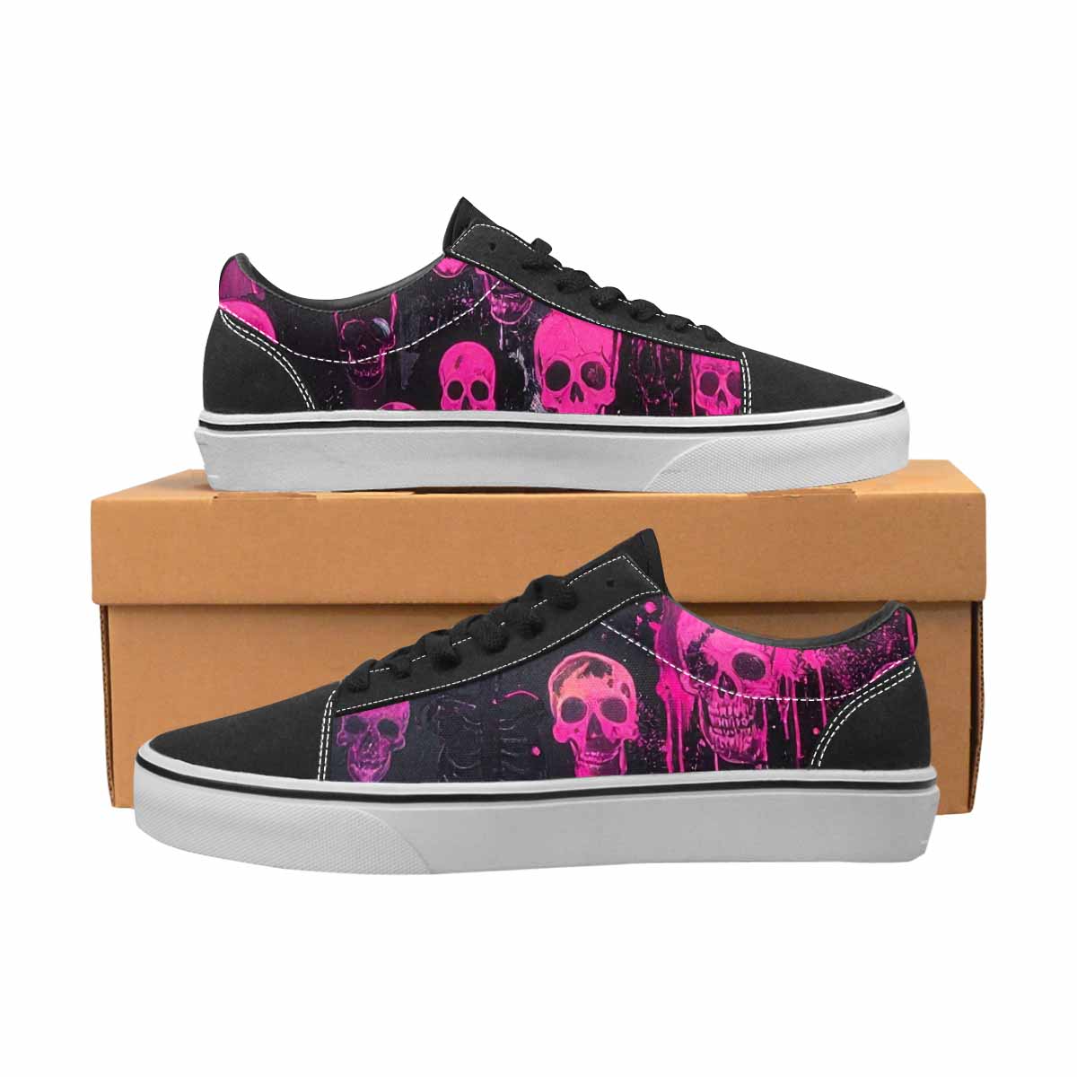 WOMEN'S Skeletons  Neon Pink Lace-Up Canvas Wallpaper Art Sneakers