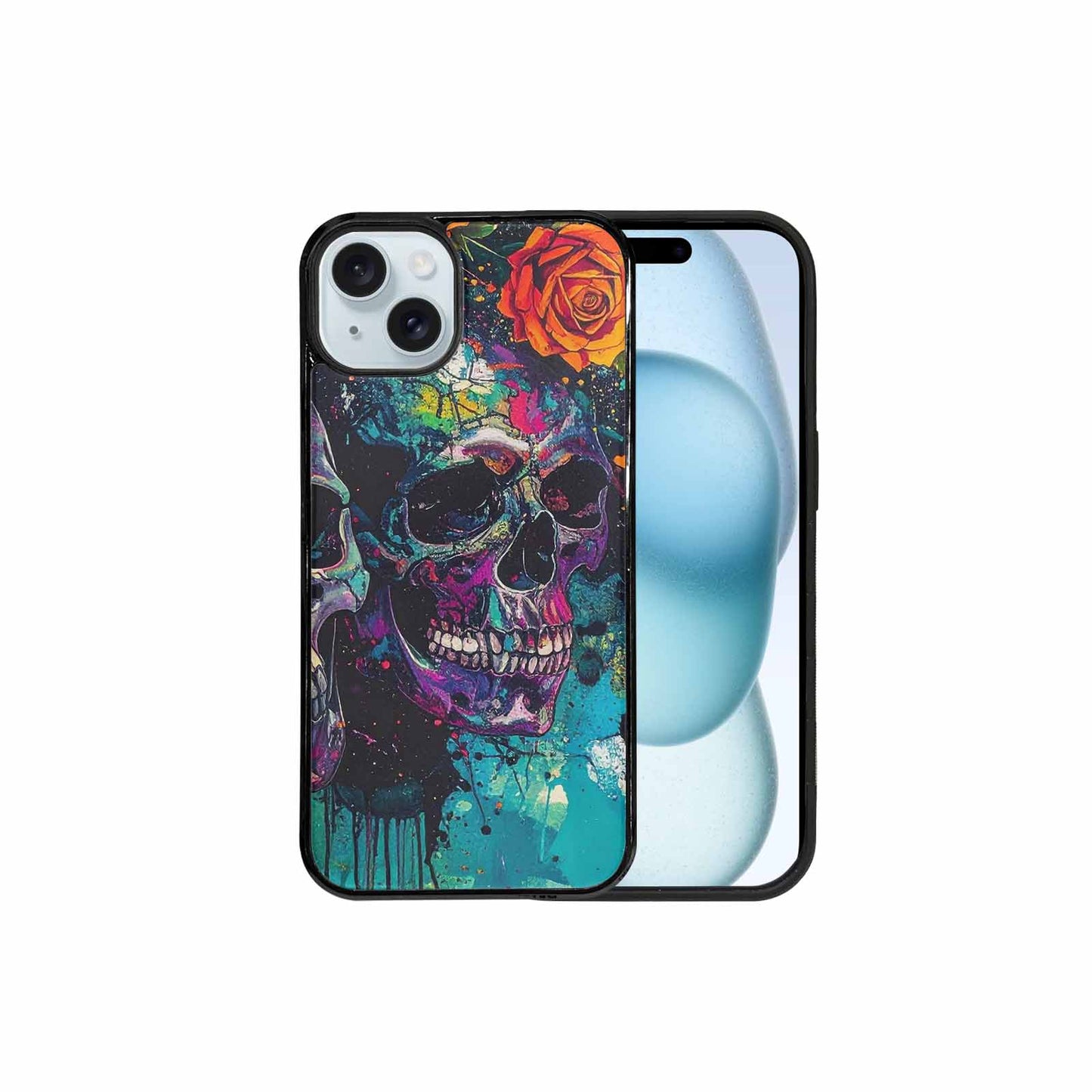 iPhone 15 Plus Case — Skulls Roses Acid Wash, Custom Phone Case
