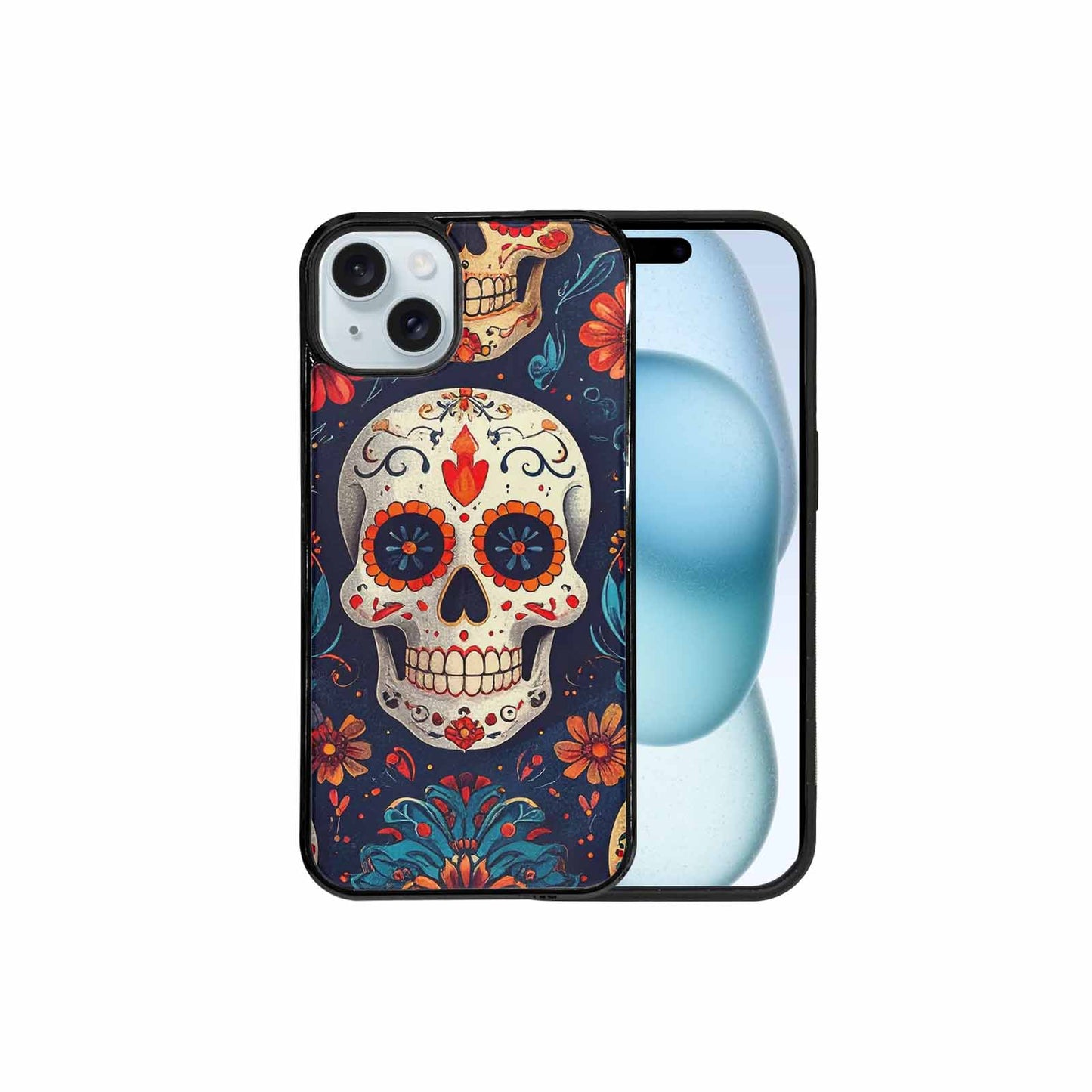 iPhone 15 Plus Case — Day Dead Sugar Skull Art 100s, Custom Printed Phone Case
