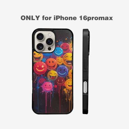 iPhone 16 Pro Max Case — Smiley Faces Glow Smiley Faces Pattern, Customized Protective Case