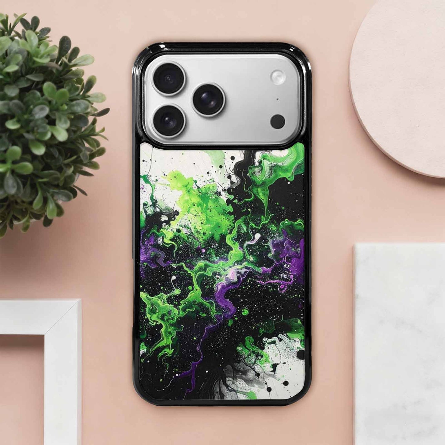 iPhone 17 Pro Max Case — Black &amp; Green Ink Galaxy Space, Custom Designed Case Cover