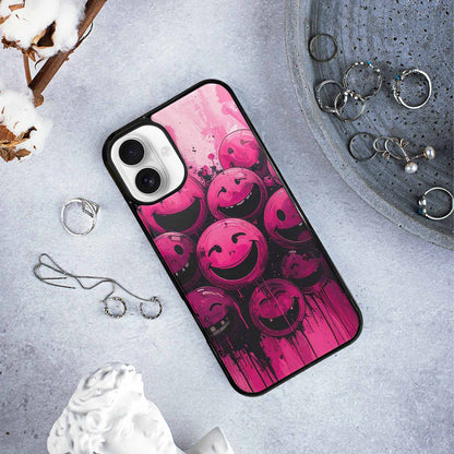 iPhone 16 Plus Case — Melting Moon Smiley Black Pink Ink, Original Design Phone Case