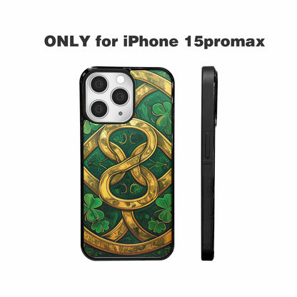 iPhone 15 Pro Max Case — Irish Celtic Knot Pattern Shamrocks Seamless, Custom Designed Case Cover
