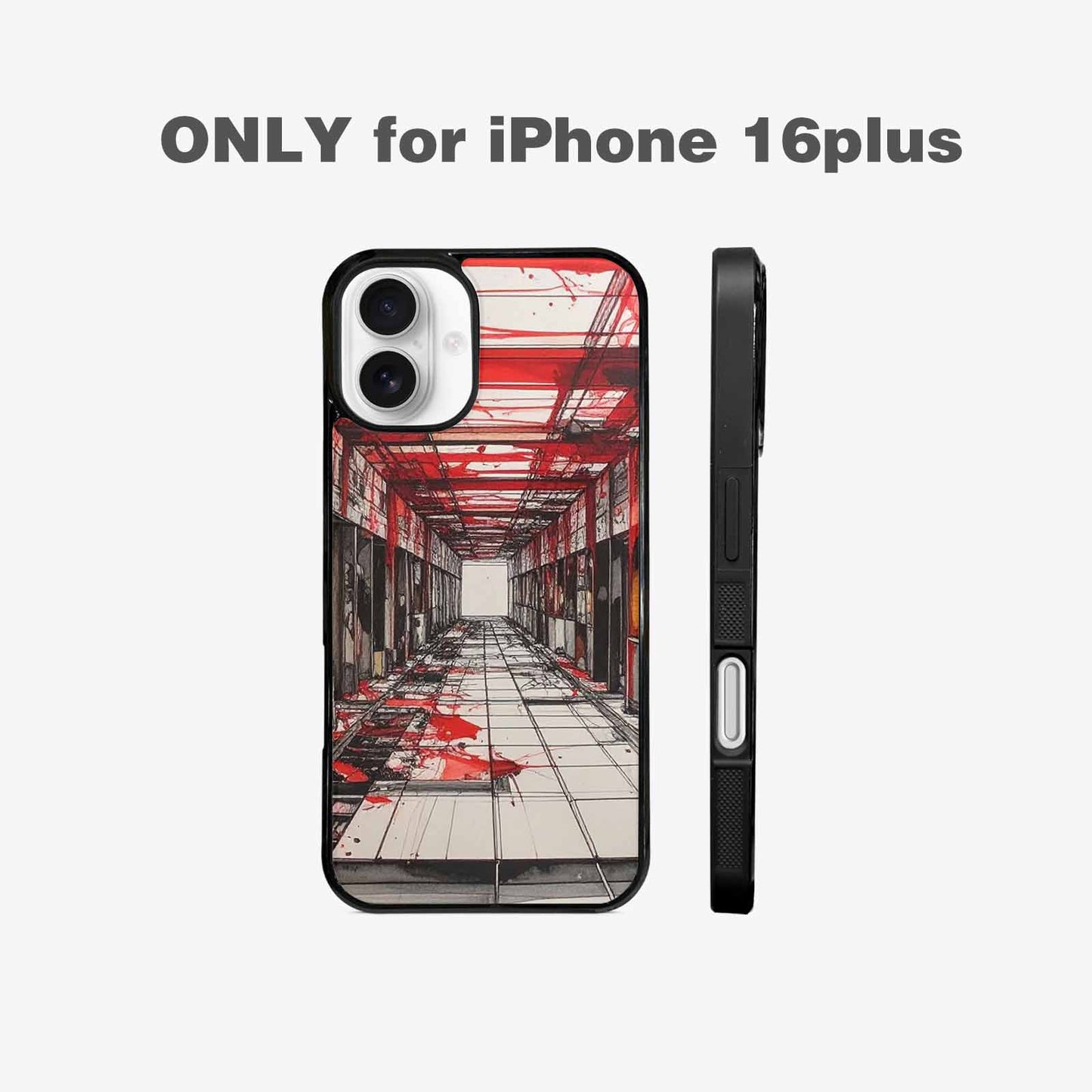 iPhone 16 Plus Case — Liminal Space Fragment Black Red Ink, Unique Phone Case Design