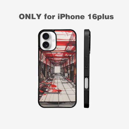 iPhone 16 Plus Case — Liminal Space Fragment Black Red Ink, Unique Phone Case Design