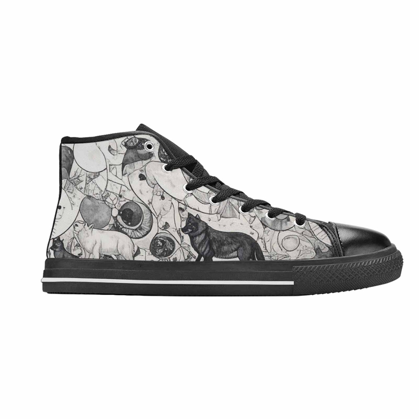 MEN'S Wolves Everywhere Collage High Top Canvas Wallpaper Art Sneakers