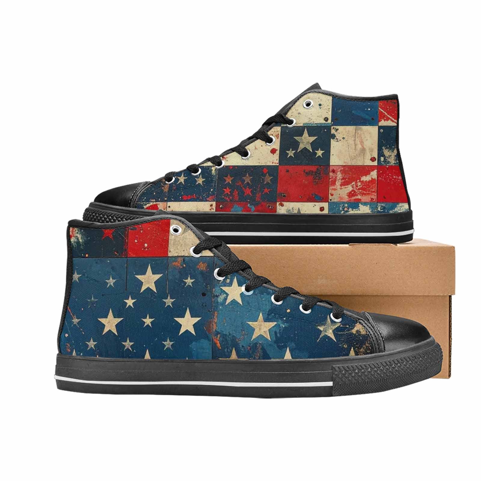 MEN'S American Flag Stars High Top Canvas Wallpaper Art Custom Shoes