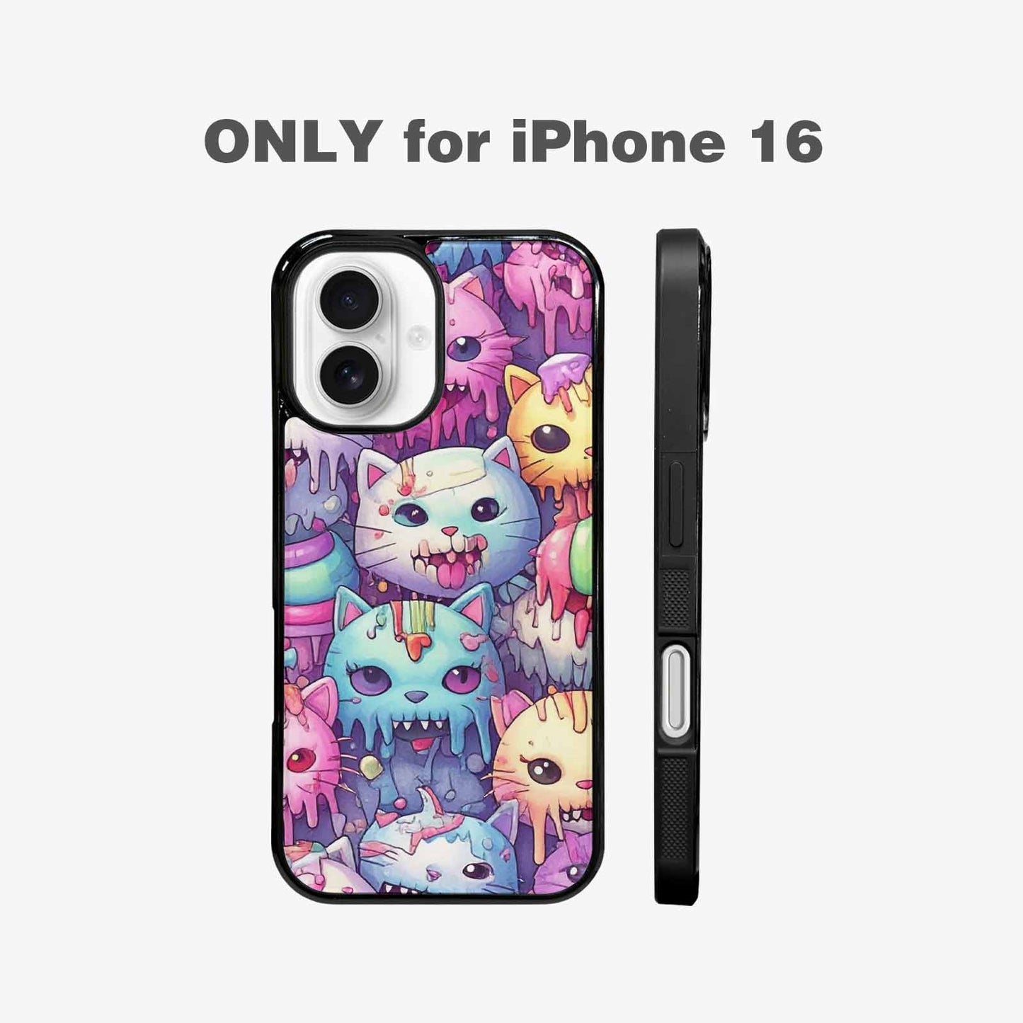 iPhone 16 Case — Pastel Gore Cat Character Pattern Hundreds, Original Design Phone Case