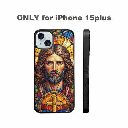 iPhone 15 Plus Case — Jesus Face Small Cross And Faith, Original Design Phone Case
