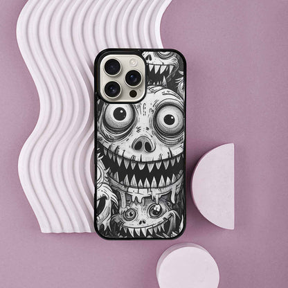 iPhone 16 Pro Max Case — Black And White Monster Face Collage, Custom Designed Case Cover