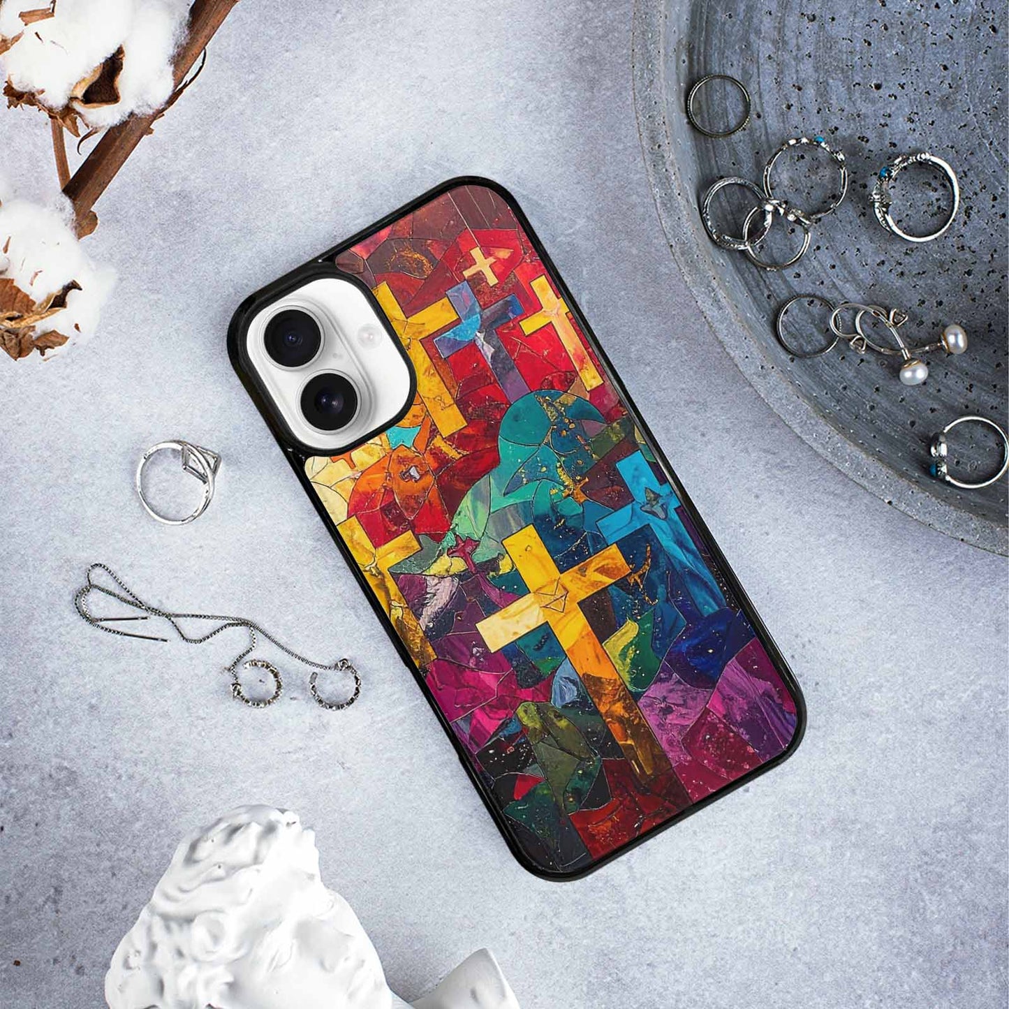 iPhone 16 Plus Case — Faith Cross And Faith Icons Pattern, Custom Printed Phone Case