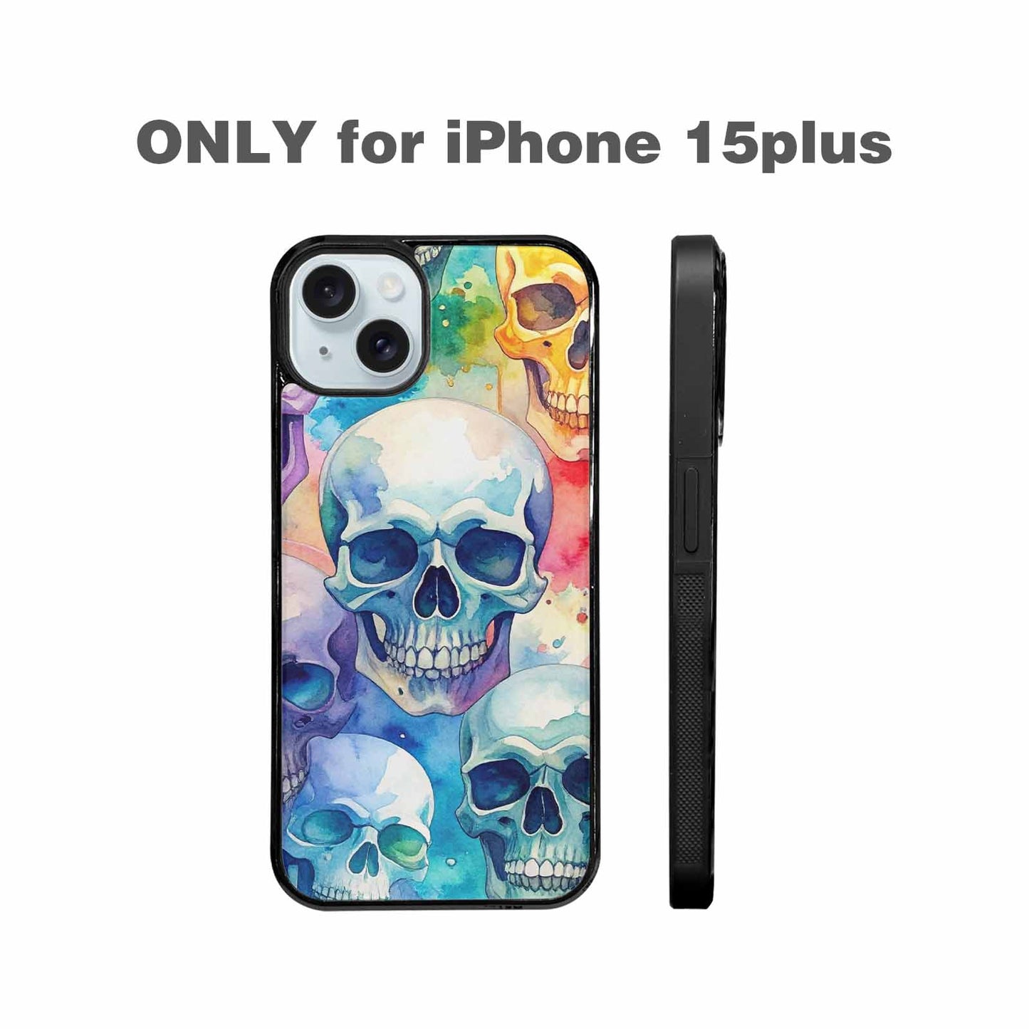 iPhone 15 Plus Case — Kulls Watercolor Skulls Small Skull Pattern, Custom Made Phone Cover