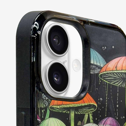 iPhone 16 Case — Rainbow Drip Mushrooms Black Green Ink, Original Design Phone Case