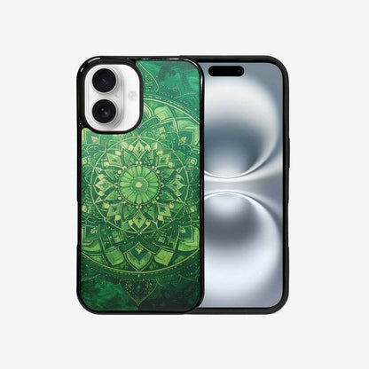 iPhone 16 Case — Green Mandala Bohemian Print Edge To, Customized Protective Case