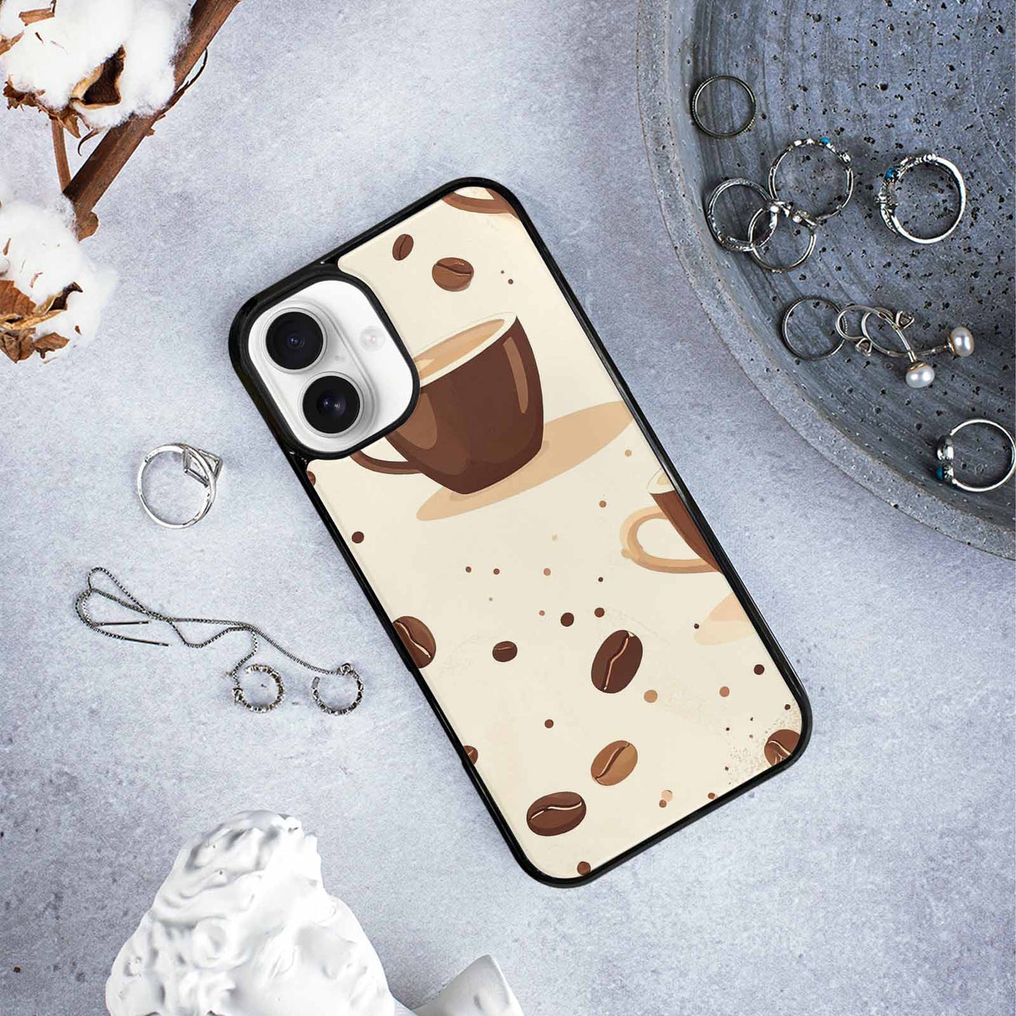iPhone 16 Plus Case — Coffee Cup And Bean Pattern Seamless, Customized Protective Case