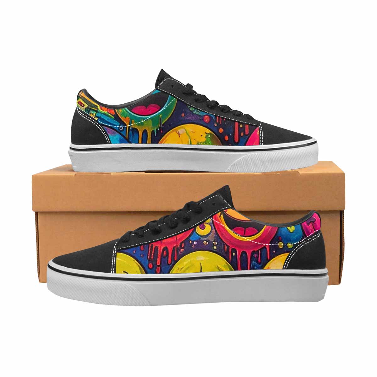 MEN'S Yellow Smiley Face Canvas Lace-Up Grunge Shoes