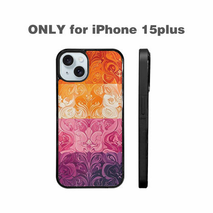 iPhone 15 Plus Case — Lesbian Flag Color Theme Small Rainbow, Custom Printed Phone Case