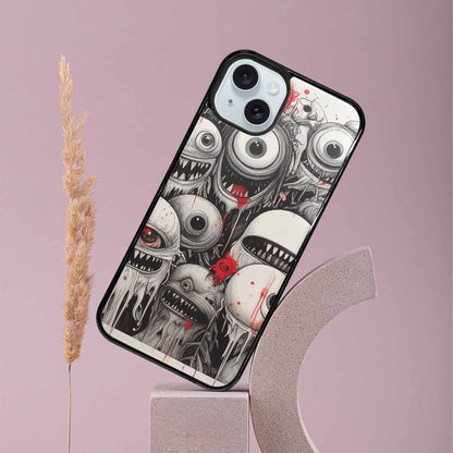 iPhone 15 Plus Case — Multi Eye Monster Black Red Ink, Custom Print Case Cover