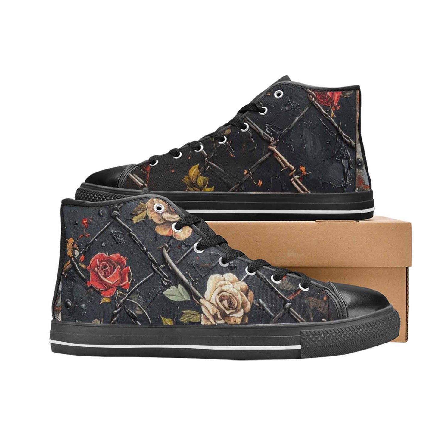 WOMEN'S Barbed Wire Chain High Top Canvas Dark Academia Sneakers