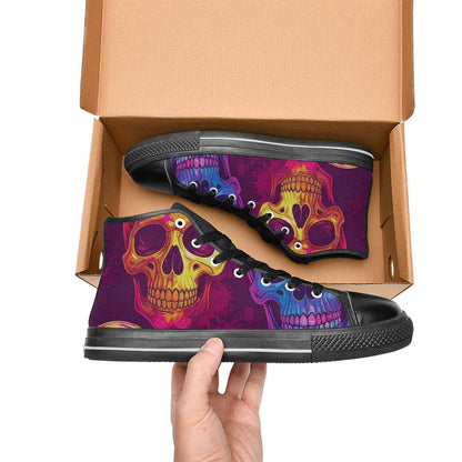 WOMEN'S Tie Dye Skulls Print High Top Canvas Neon Fantasy Sneakers