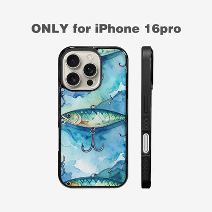 iPhone 16 Pro Case — Fishing Lure And Hook Pattern Seamless, Unique Phone Case Design