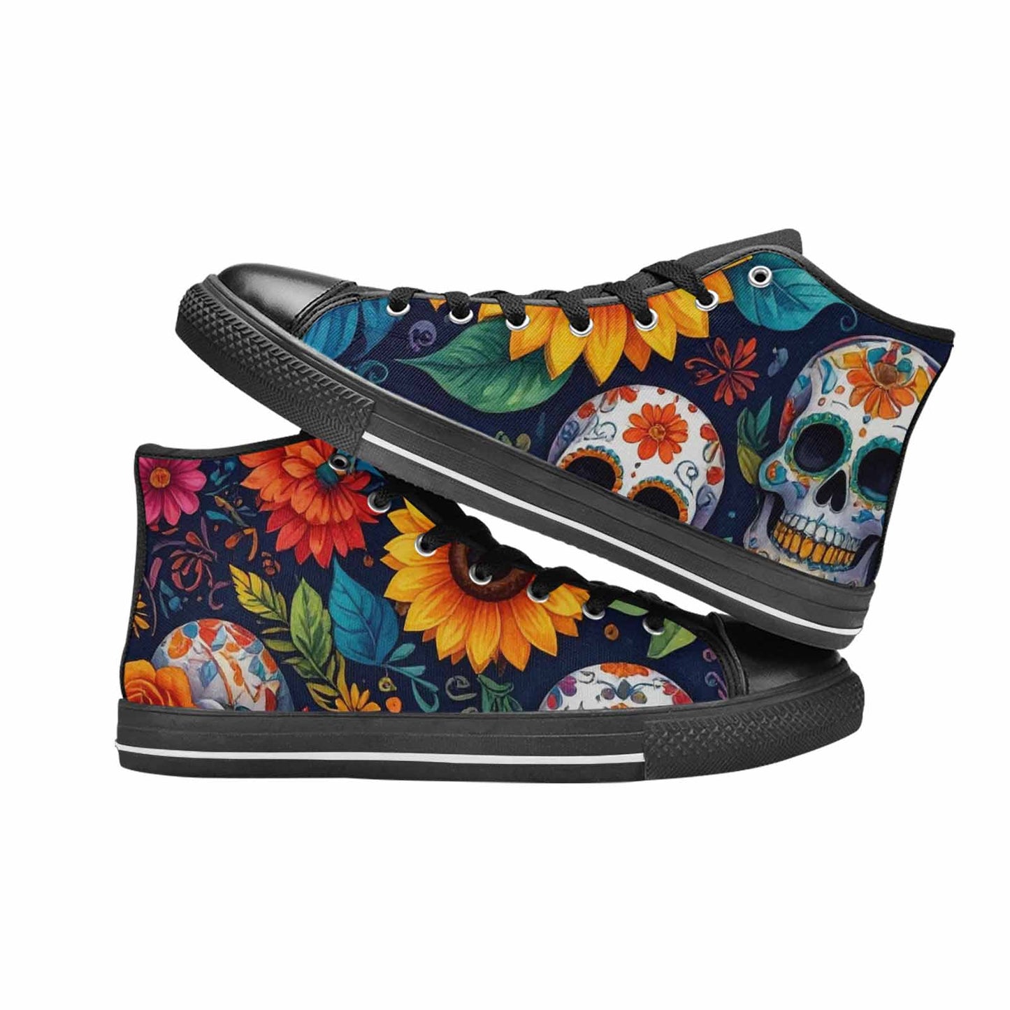 MEN'S Sunflower Skulls Print High Top Canvas Neon Fantasy Custom Sneakers